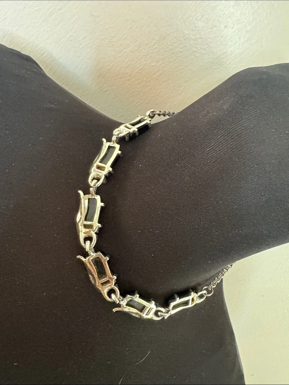 Vintage Black Link Necklace with Silver Accents
